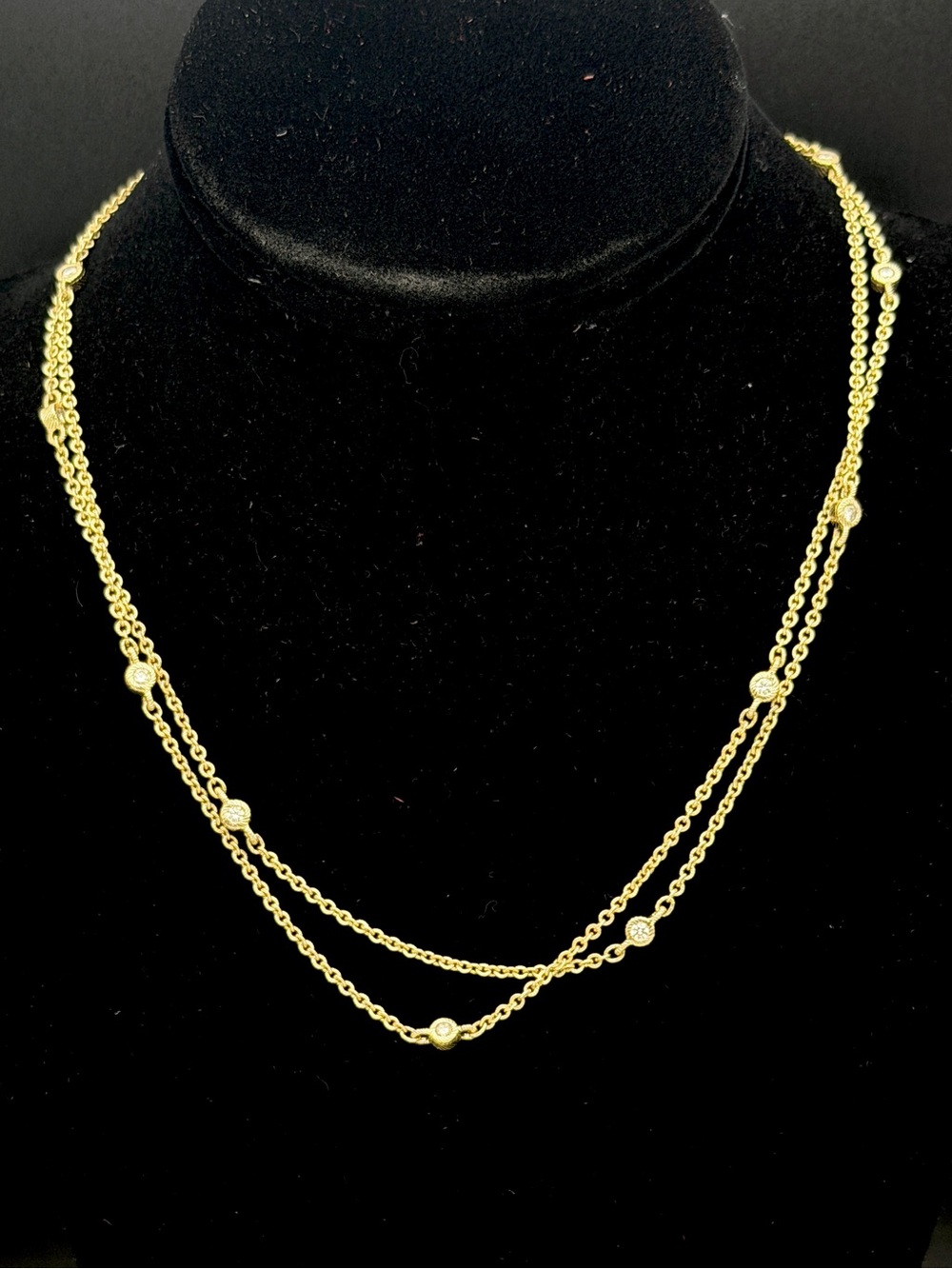 Judith Ripka- Vintage Gold Tone Sterling Silver CZ Station Chain Necklace - 35.5